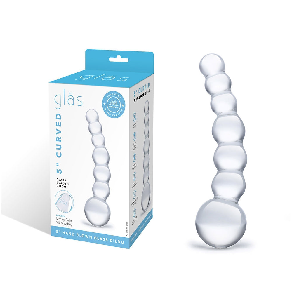 5" Curved Glass Beaded Dildo | 4890808205631 | Discreet Personal Wellness