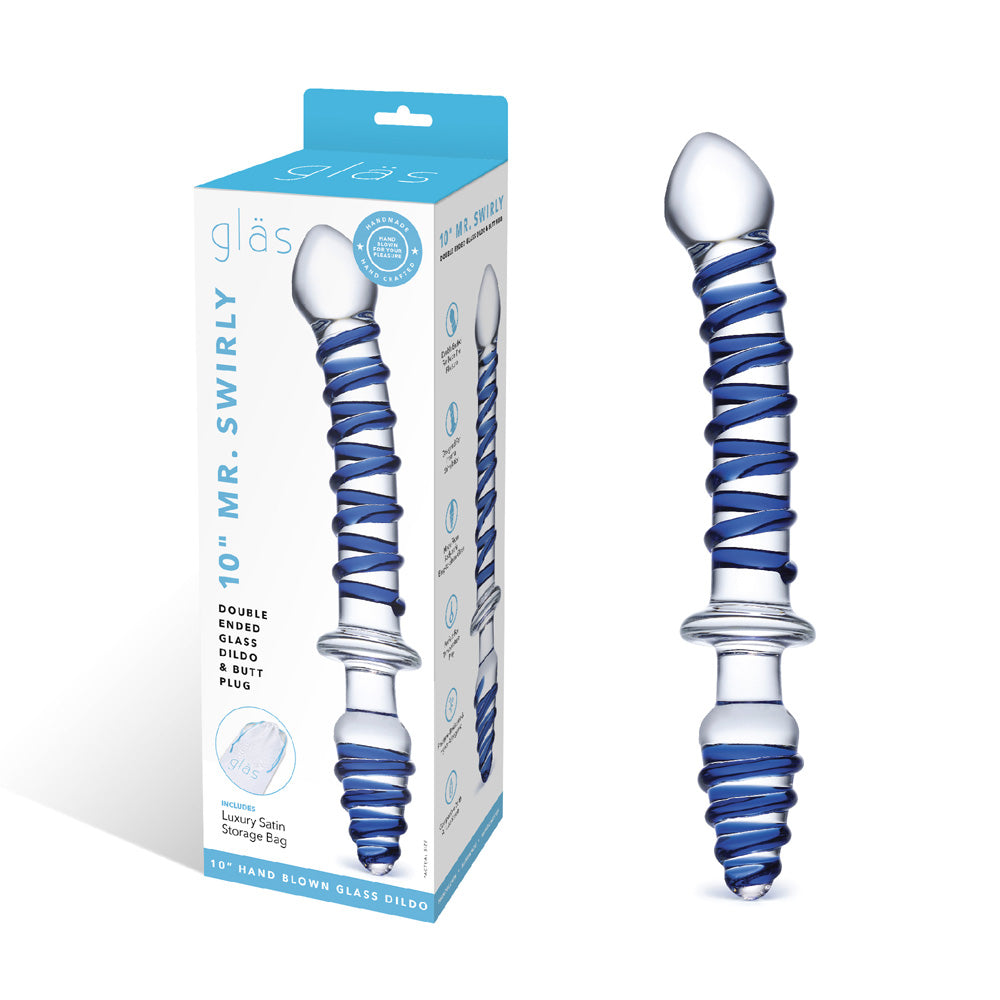 10" Mr. Swirly Double Ended Glass Dildo & Butt Plug | 4890808219256 | Discreet Personal Wellness
