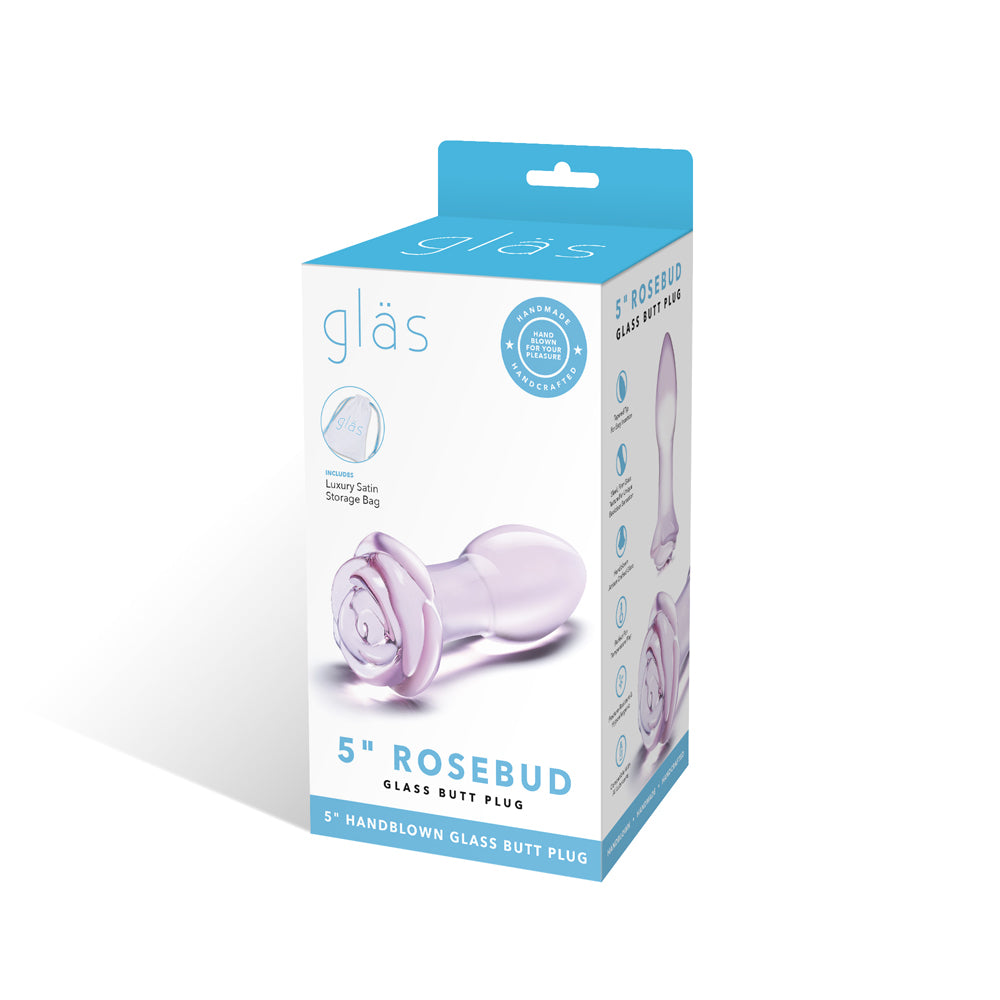 5" Rosebud Glass Butt Plug Pink | 4890808238592 | Discreet Personal Wellness