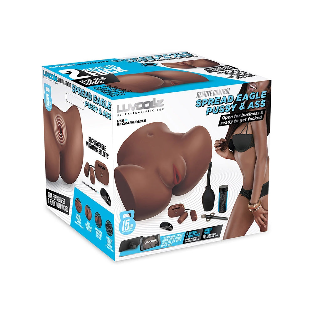 Luv Dollz Remote Control Spread Eagle Vagina & Ass Mocha | 4890808243374 | Discreet Personal Wellness