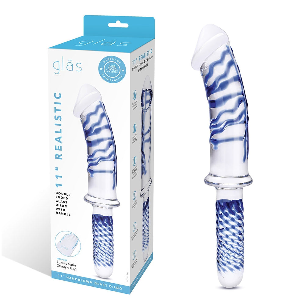 Glas 11'' Realistic Double Ended Glass Dildo With Handle | 4890808250464 | Discreet Personal Wellness