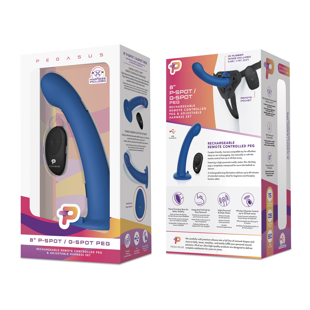 8" Remote Control P-Spot G-Spot Silicone Peg With Harness Included | 4890808255643 | Discreet Personal Wellness