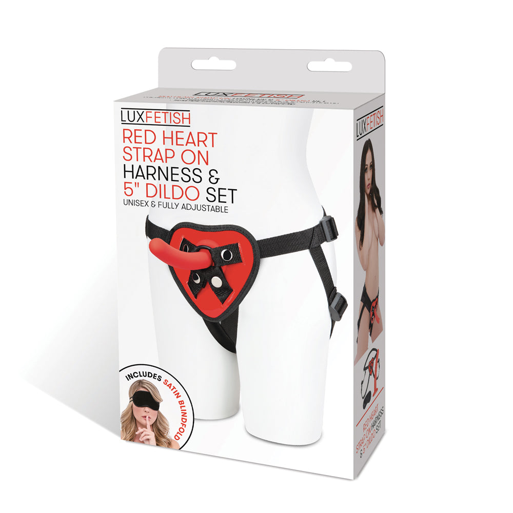 Red Heart Strap On Harness & 5" Dildo Set | 4890808260135 | Discreet Personal Wellness