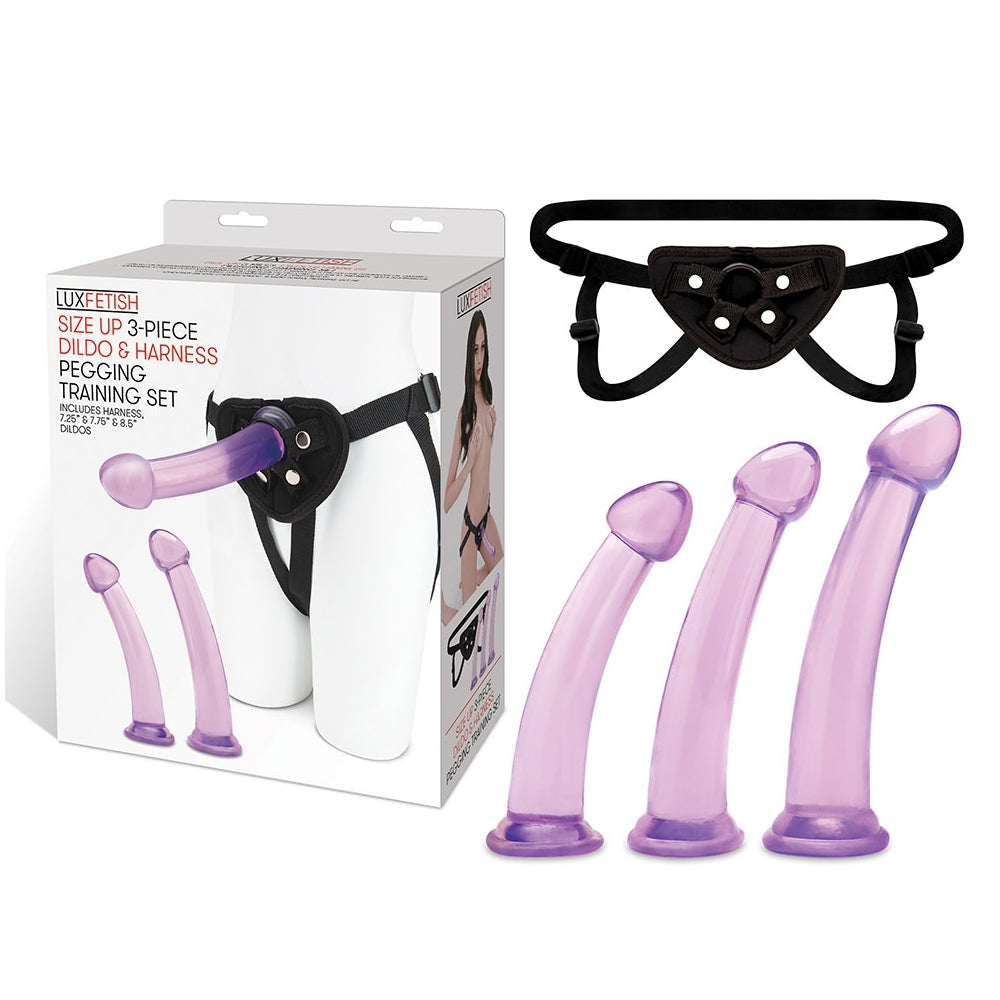 Size Up 3-Piece Dildo And Harness Pegging Training Set | 4890808263426 | Discreet Personal Wellness