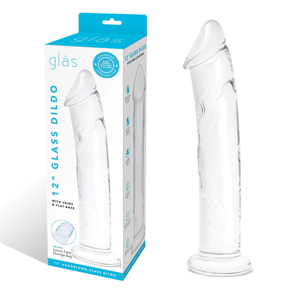 Glas 12" Glass Dildo With Veins & Flat Base | 4890808283004 | Discreet Personal Wellness