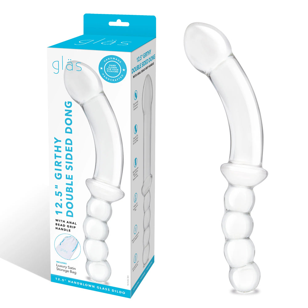 Glas 12.5" Girthy Double Sided Penis With Anal Bead Grip Handle | 4890808283035 | Discreet Personal Wellness
