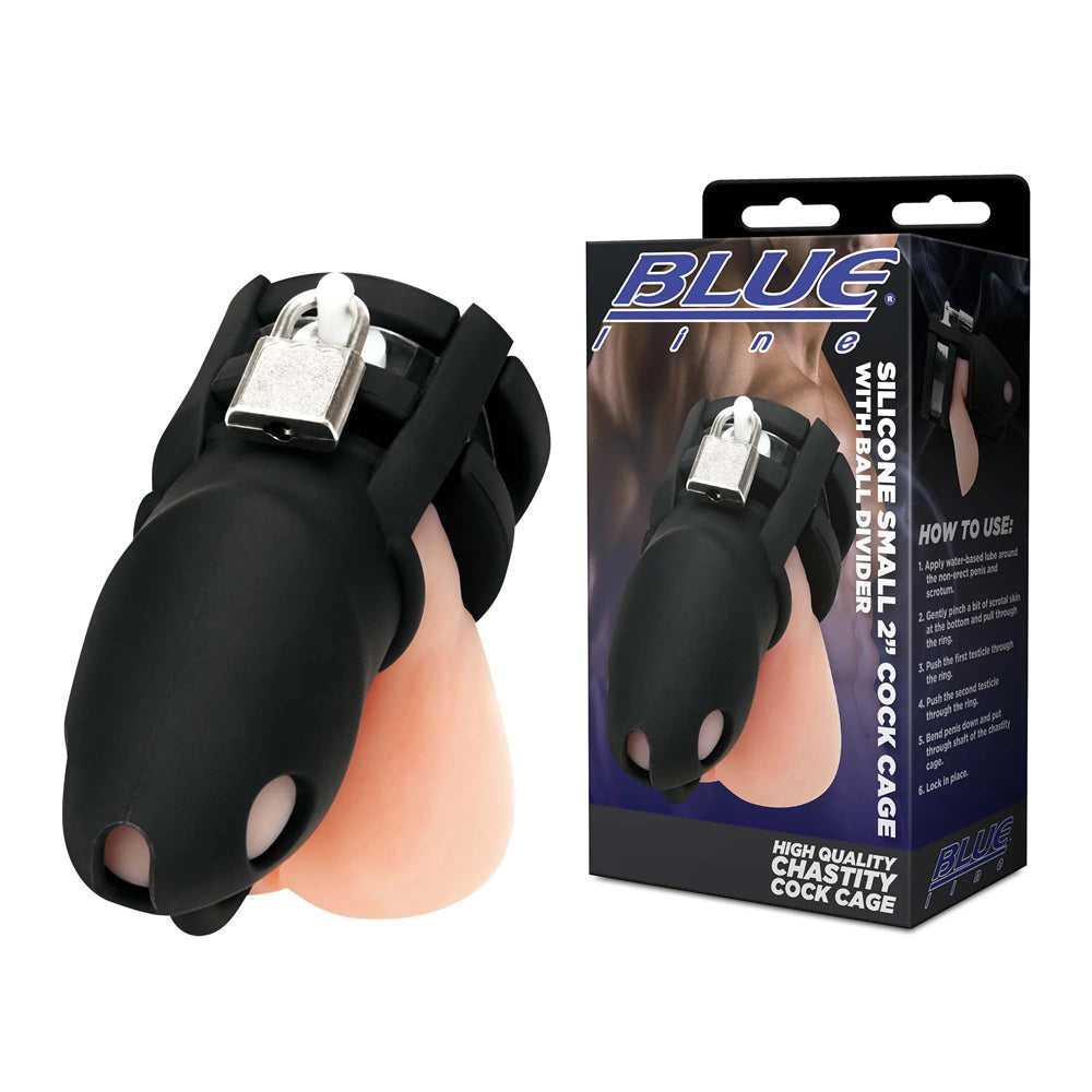 Silicone Small 2" Penis Cage With Ball Divider Black | 4890808283479 | Discreet Personal Wellness