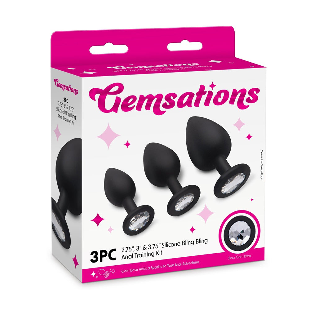 Gemsations 3Pc Silicone Bling Bling Anal Training Kit Black | 4890808285442 | Discreet Personal Wellness