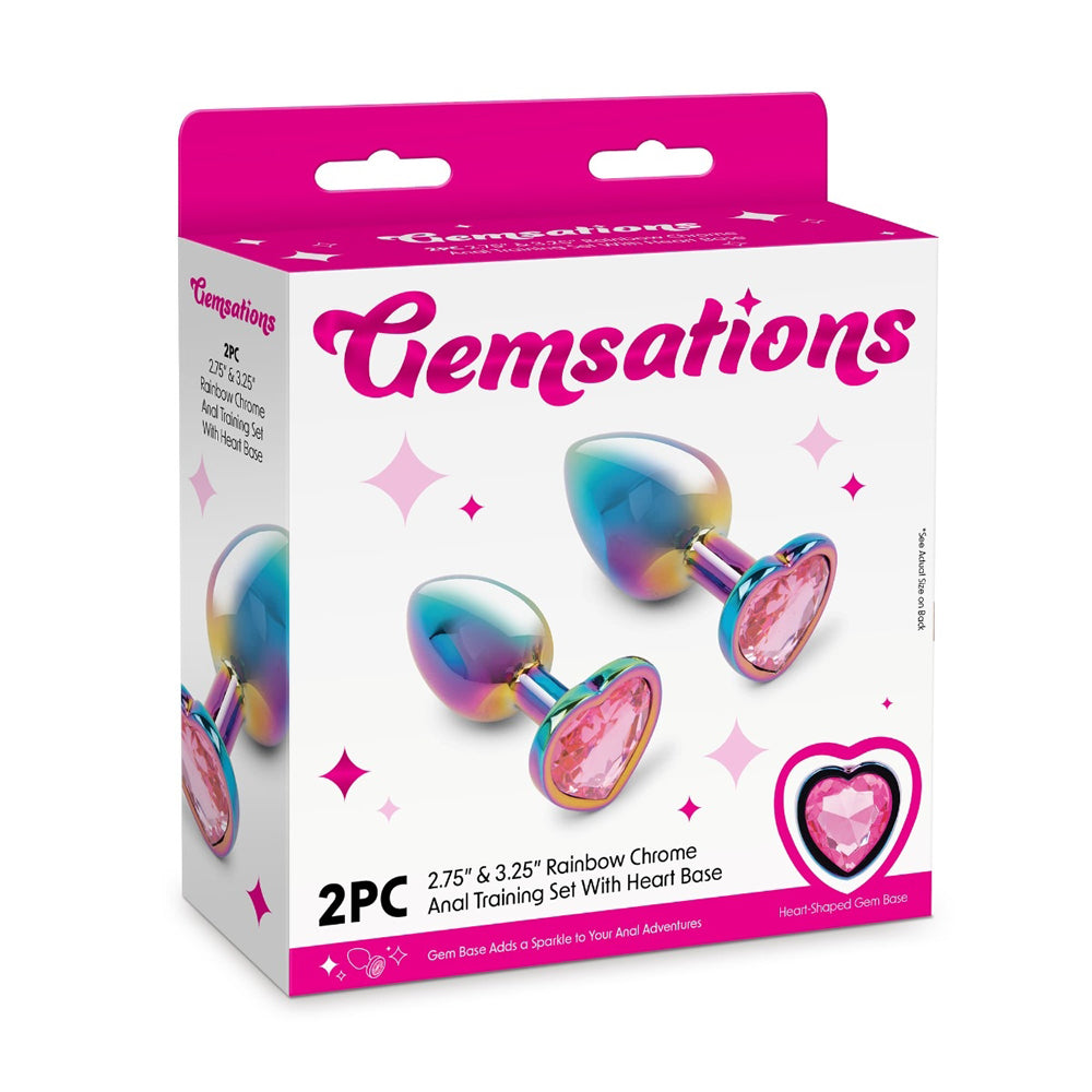 Gemsations 2Pc Rainbow Chrome Anal Training Set With Heart Base | 4890808285473 | Discreet Personal Wellness