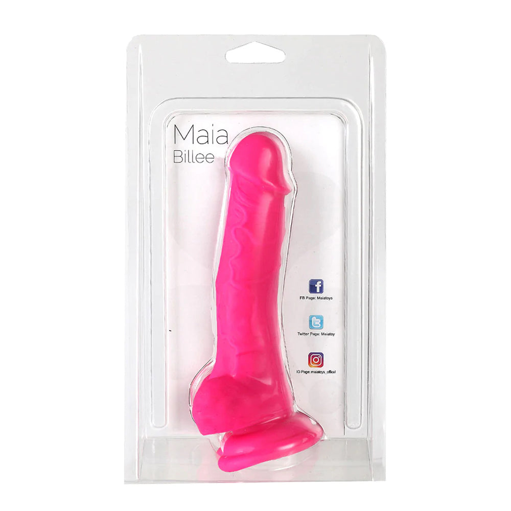 Maia Billee 7'' Realistic Silicone Suction Cup Penis Neon Pink | 5060311472229 | Discreet Personal Wellness