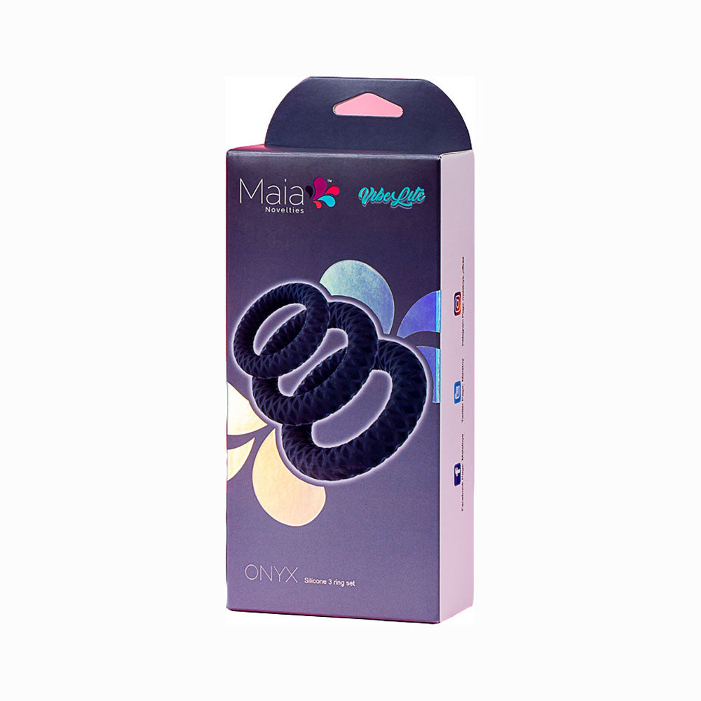 Maia Onyx 3 Piece Liquid Silicone Penis Ring Set | 5060311473691 | Discreet Personal Wellness