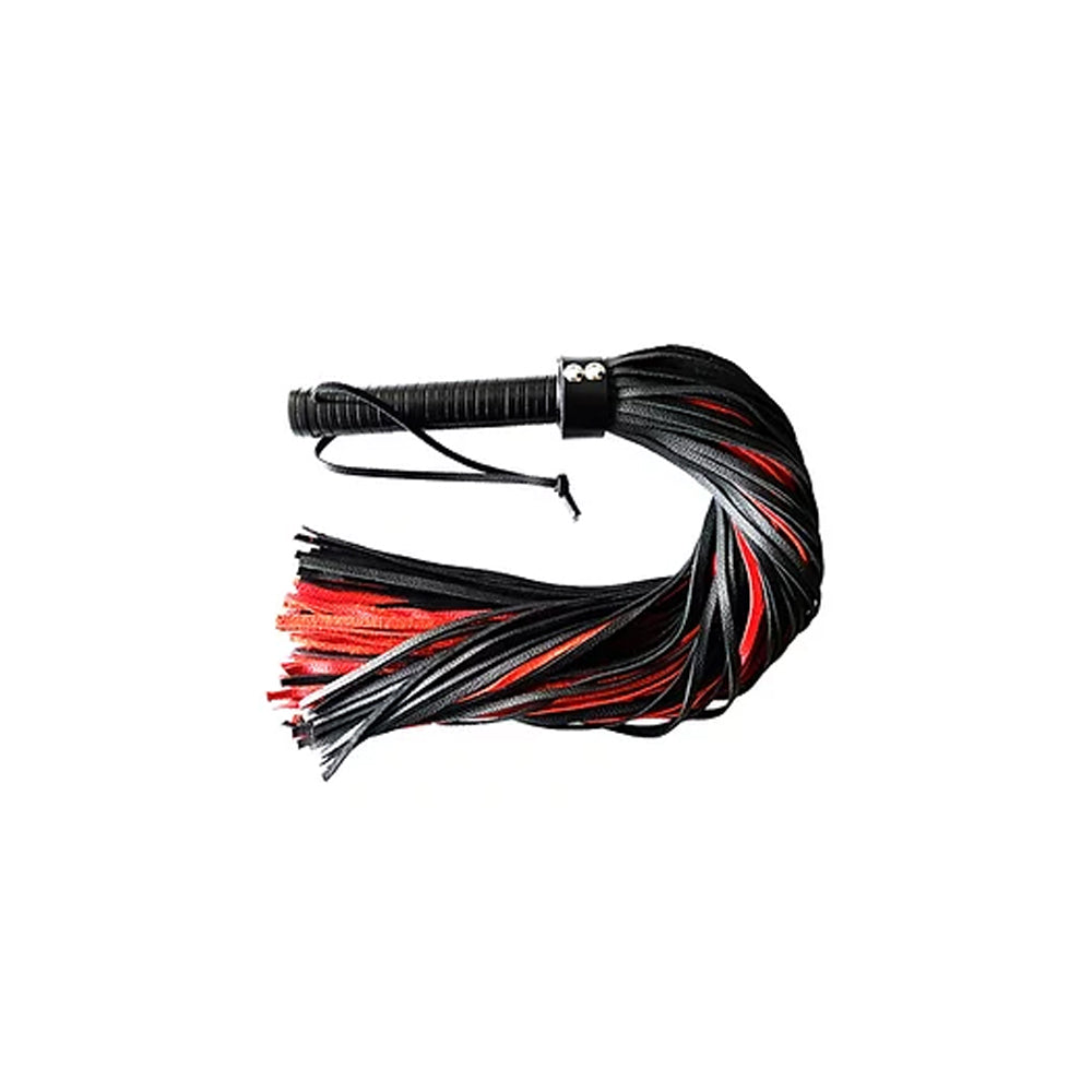 Flogger With Leather Handle & Stripes Black/Red | 5060404810532 | Discreet Personal Wellness