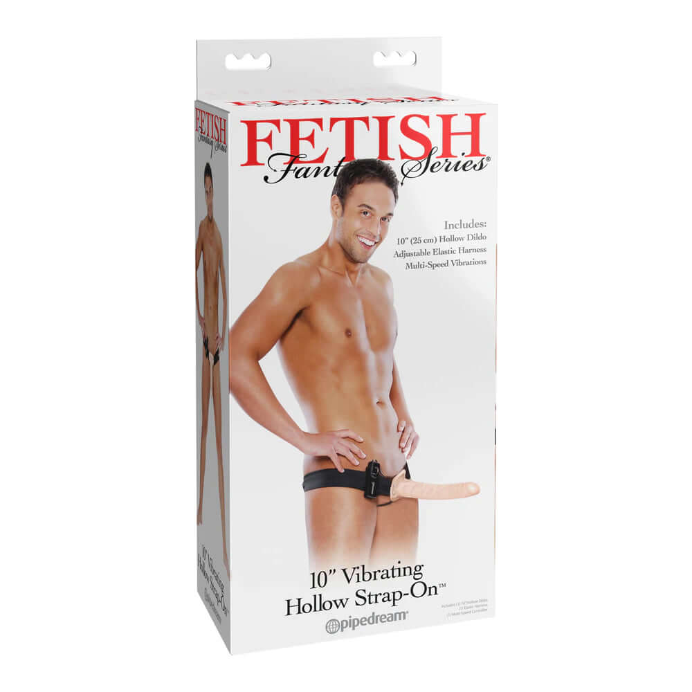 Fetish Fantasy Series 10&rdquo; Vibrating Hollow Strap-On Flesh | 603912286656 | Discreet Personal Wellness