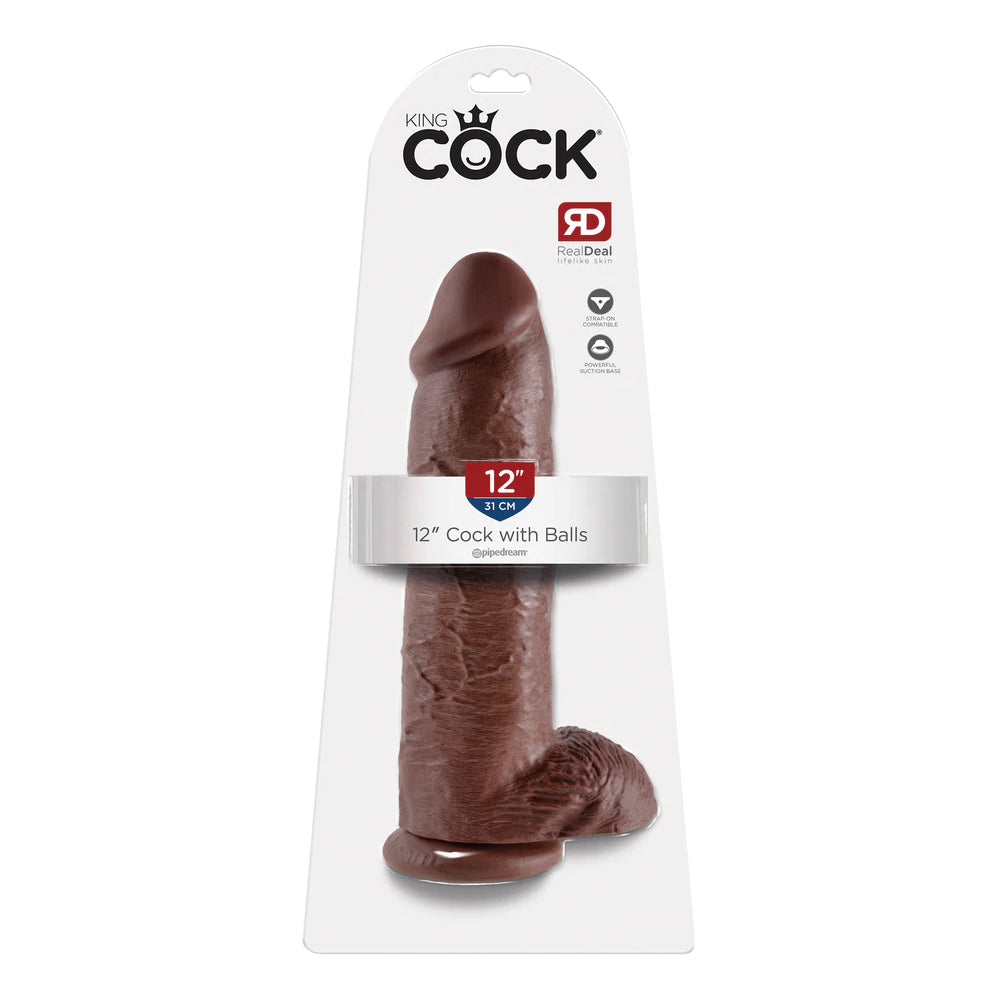 King Penis 12" Penis with Balls Brown | 603912350333 | Discreet Personal Wellness