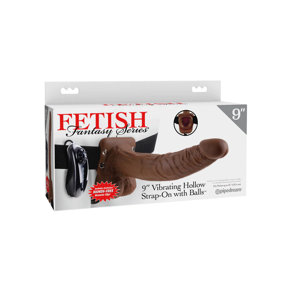 Fetish Fantasy Series 9&Quot; Vibrating Hollow Strap-On With Balls Brown | 603912362824 | Discreet Personal Wellness