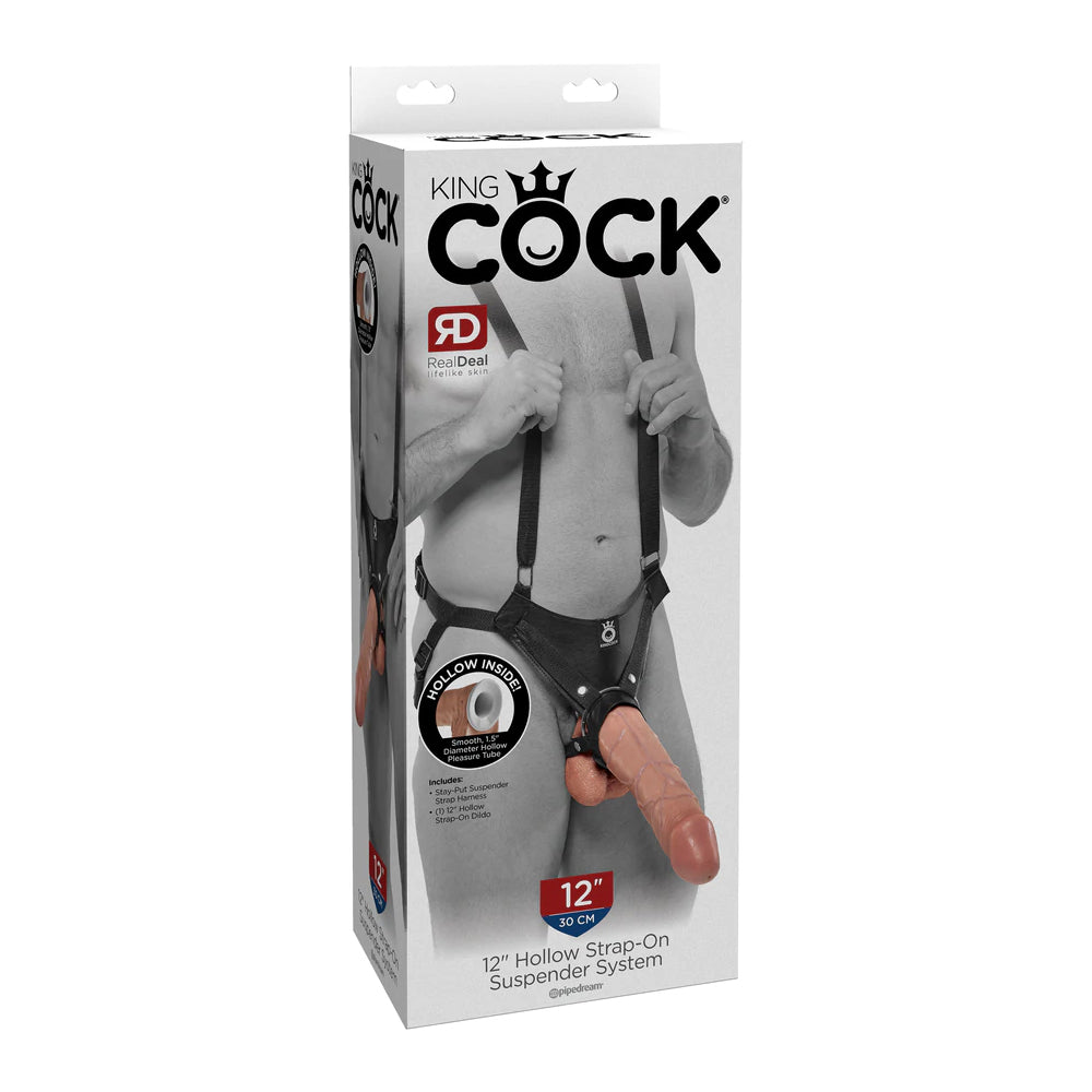 King Penis 12" Hollow Strap-On Suspender System Flesh | 603912737943 | Discreet Personal Wellness