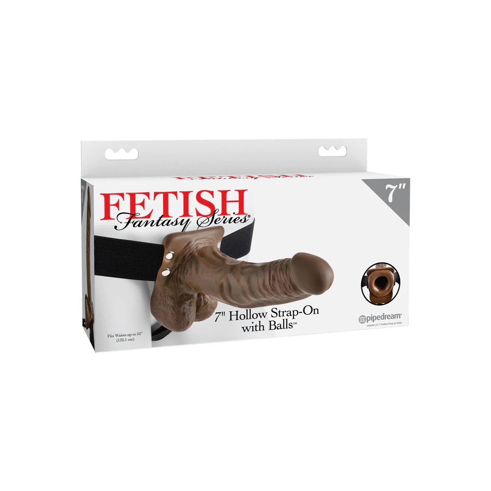 Fetish Fantasy Series 7" Hollow Strap-On With Balls Brown | 603912741544 | Discreet Personal Wellness
