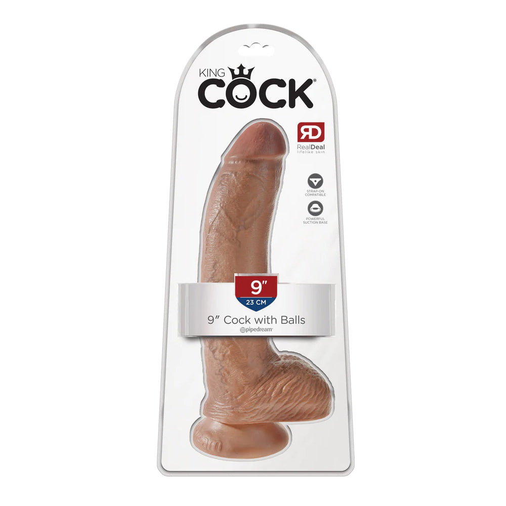 King Penis 9" Penis With Balls Tan | 603912746372 | Discreet Personal Wellness