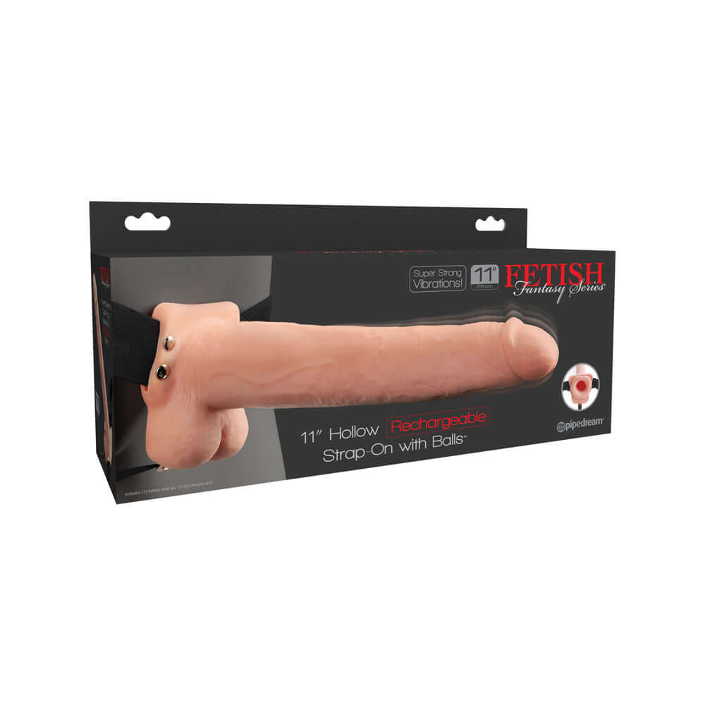 Fetish Fantasy 11" Hollow Rechargeable Strap-On With Balls Flesh | 603912756548 | Discreet Personal Wellness