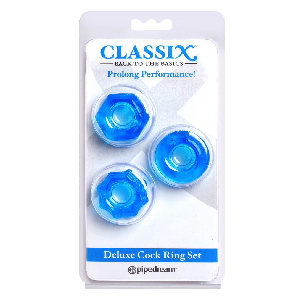 Classix Deluxe Penis Ring Set Blue | 603912760798 | Discreet Personal Wellness