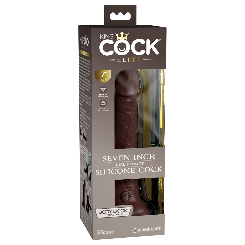 King Penis Elite 7" Dual Density Silicone Penis Brown | 603912769302 | Discreet Personal Wellness