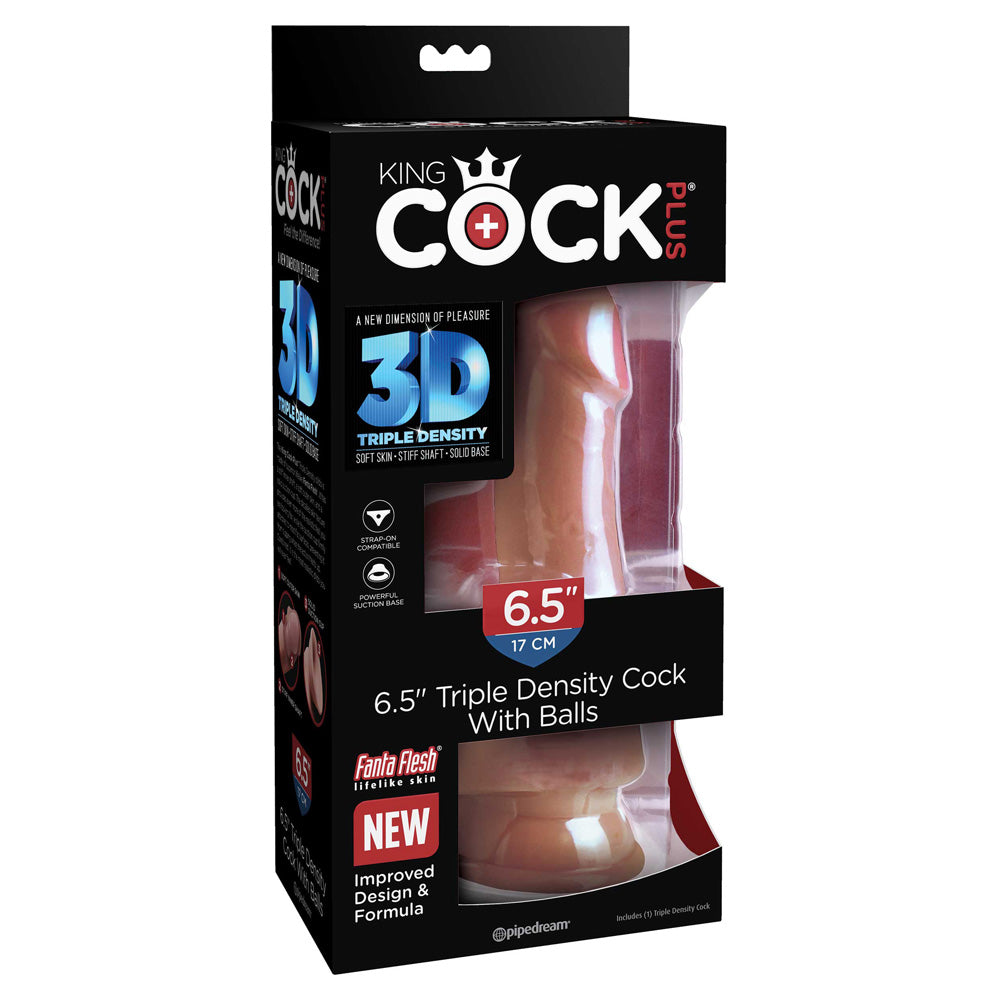 King Penis Plus 6.5" Triple Density Penis With Balls Tan | 603912770506 | Discreet Personal Wellness