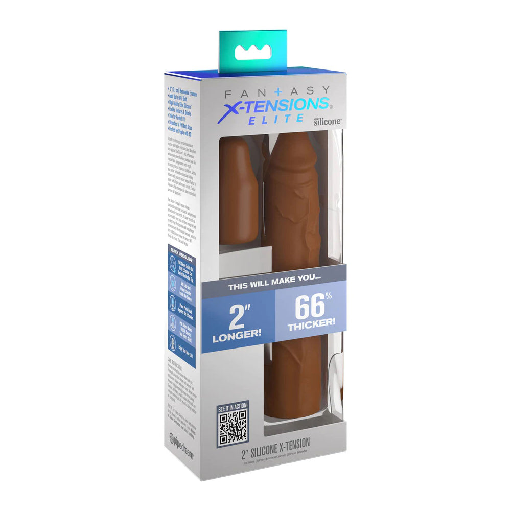 Fantasy X-Tensions Elite 8'' Sleeve With 2'' Plug Tan | 603912772852 | Discreet Personal Wellness