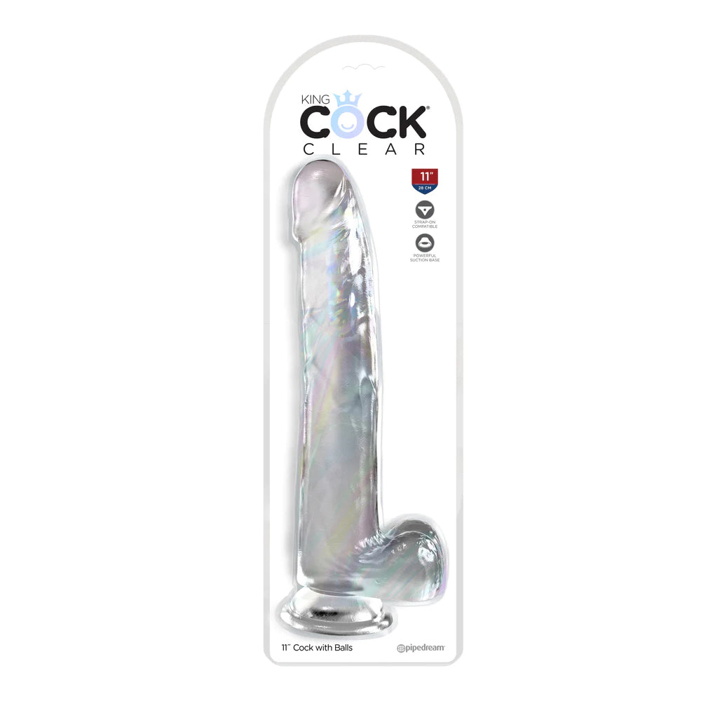 King Penis Clear 11" With Balls Clear | 603912774665 | Discreet Personal Wellness