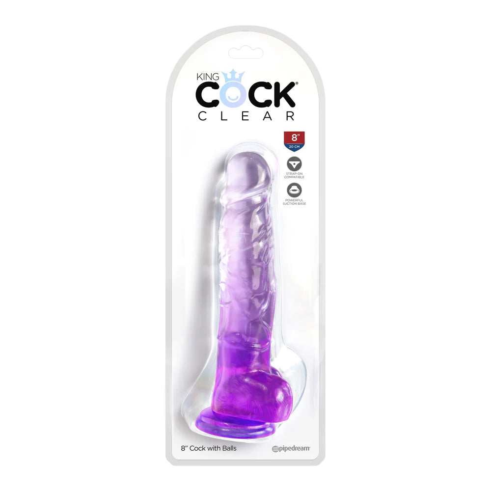 King Penis Clear 8" With Balls Purple | 603912775006 | Discreet Personal Wellness