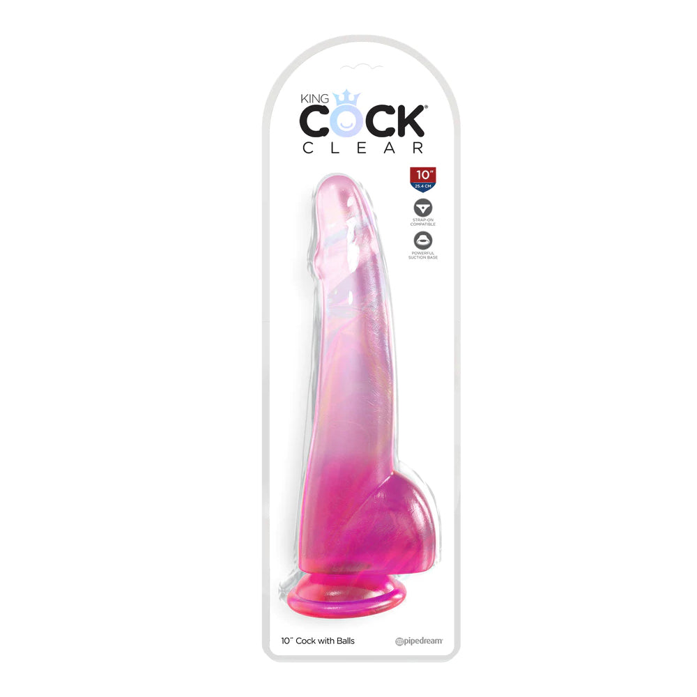 King Penis Clear 10" With Balls Pink | 603912775082 | Discreet Personal Wellness