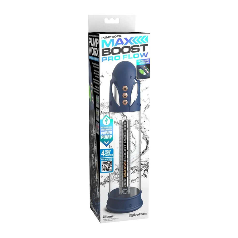 Pump Worx Max Boost Pro Flow Blue/Clear | 603912775204 | Discreet Personal Wellness