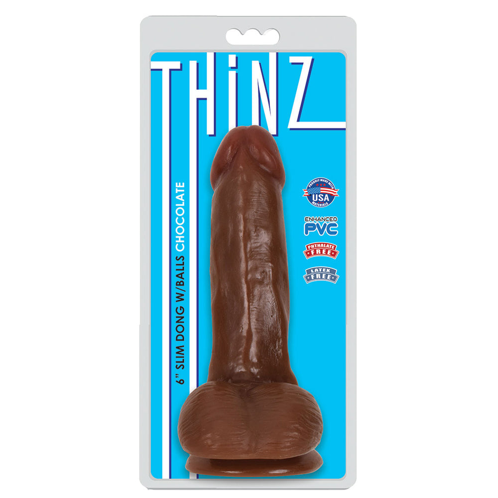 Thinz 6" Slim Penis W/Balls Chocolate | 643380985316 | Discreet Personal Wellness
