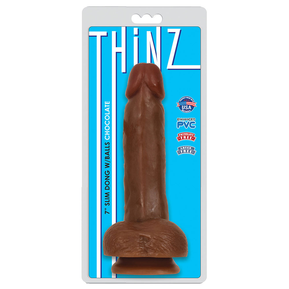 Thinz 7" Slim Penis W/Balls Chocolate | 643380985347 | Discreet Personal Wellness
