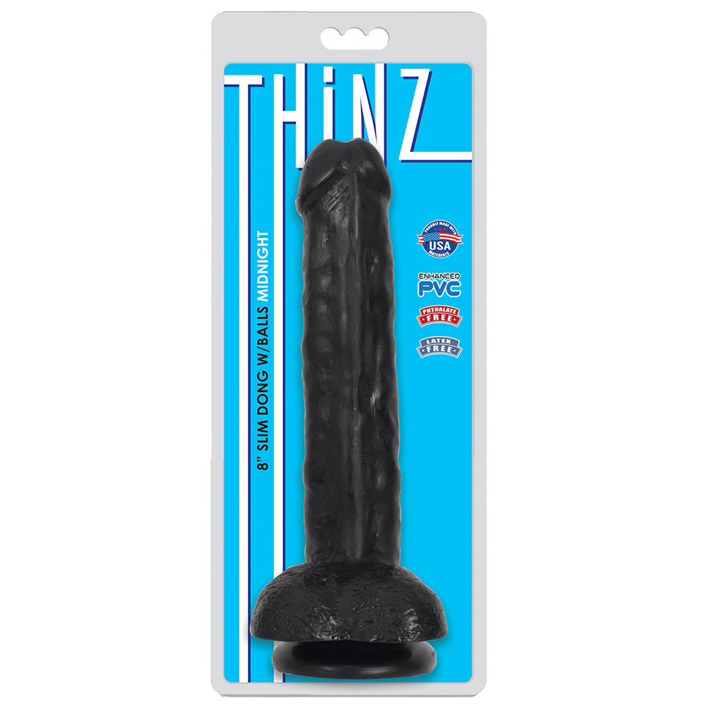 Thinz 8" Slim Penis W/Balls Midnight | 643380985385 | Discreet Personal Wellness