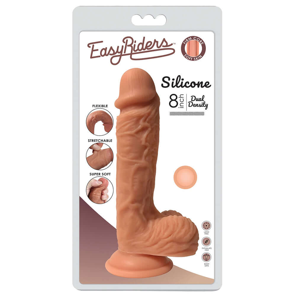 Easy Riders 8" Dual Density Silicone Penis With Balls | 653078941043 | Discreet Personal Wellness