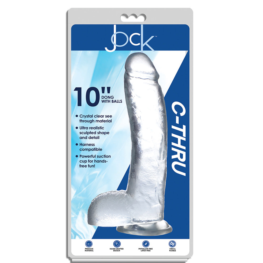 Jock C-Thru 10" Clear Tpe Dildo With Balls | 653078941692 | Discreet Personal Wellness