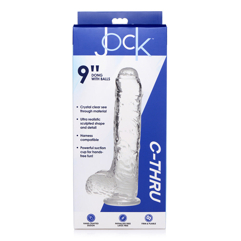 Jock C-Thru Slim 9" Clear Tpe Dildo With Balls | 653078941890 | Discreet Personal Wellness
