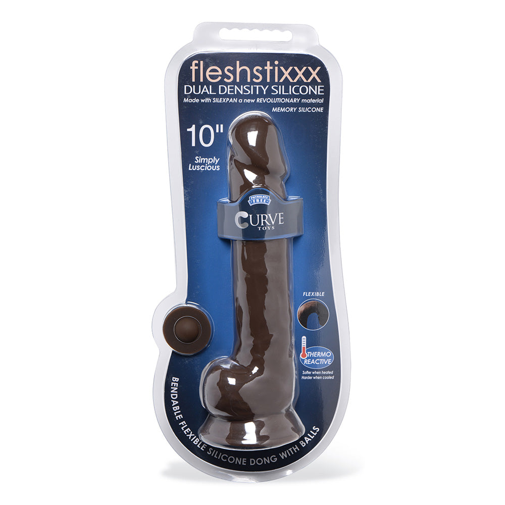 Fleshstixxx 10" Silicone Dildo With Balls Brown | 653078941913 | Discreet Personal Wellness