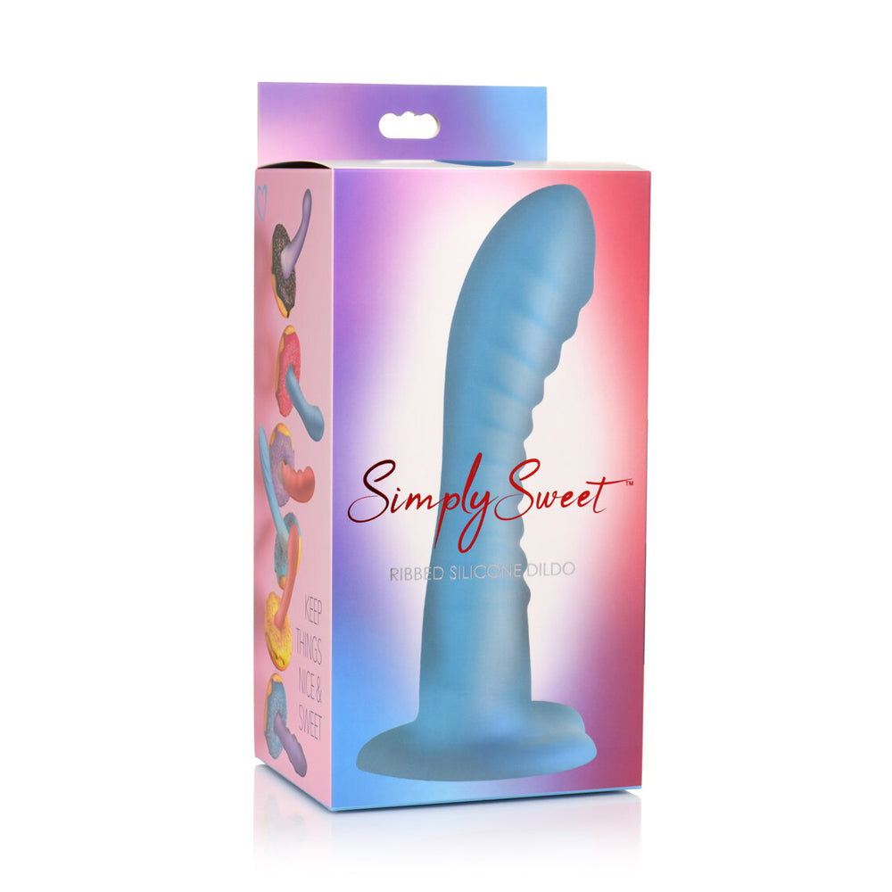 Simply Sweet Ribbed Silicone Dildo Blue | 653078943399 | Discreet Personal Wellness