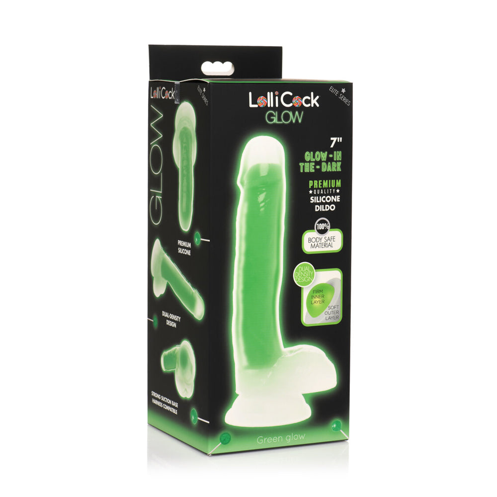 LolliPenis 7'' Glow-In-The-Dark Silicone Dildo W/ Balls Green | 653078943504 | Discreet Personal Wellness