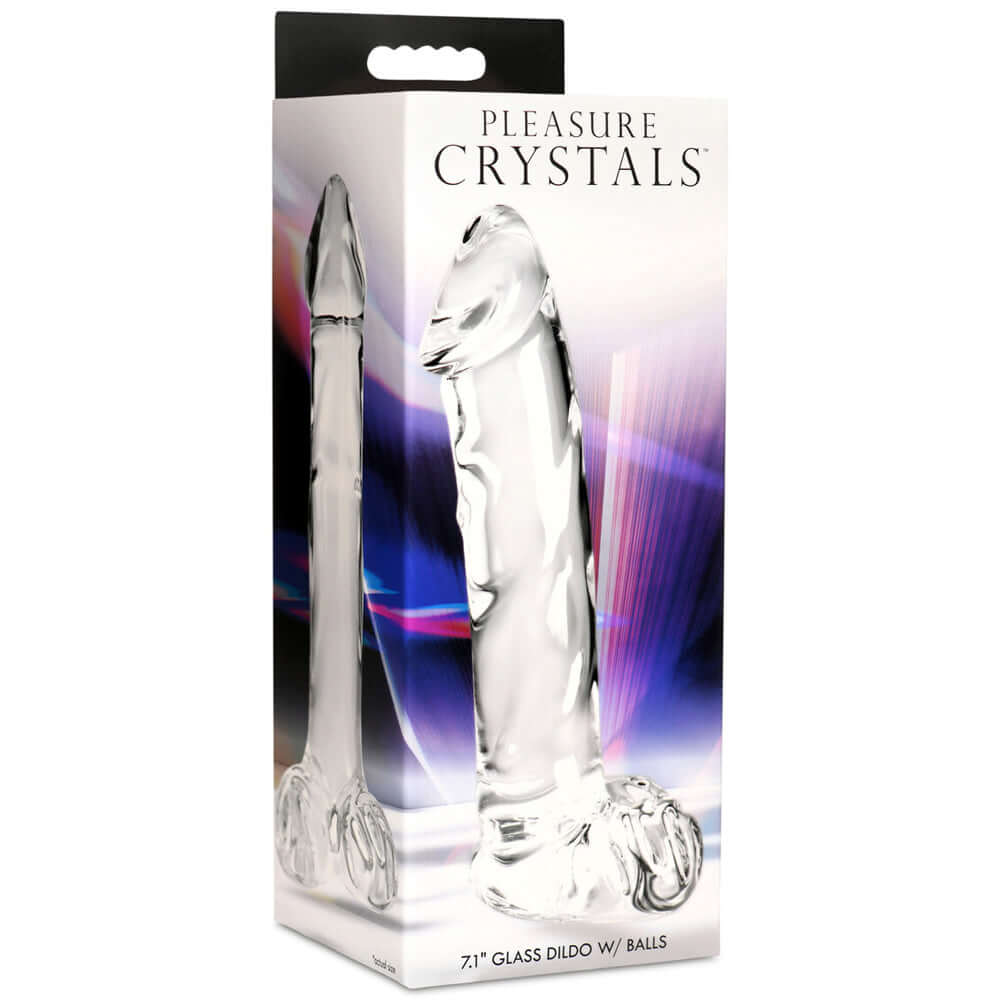 Pleasure Crystals 7.1" Glass Dildo With Balls | 653078943955 | Discreet Personal Wellness