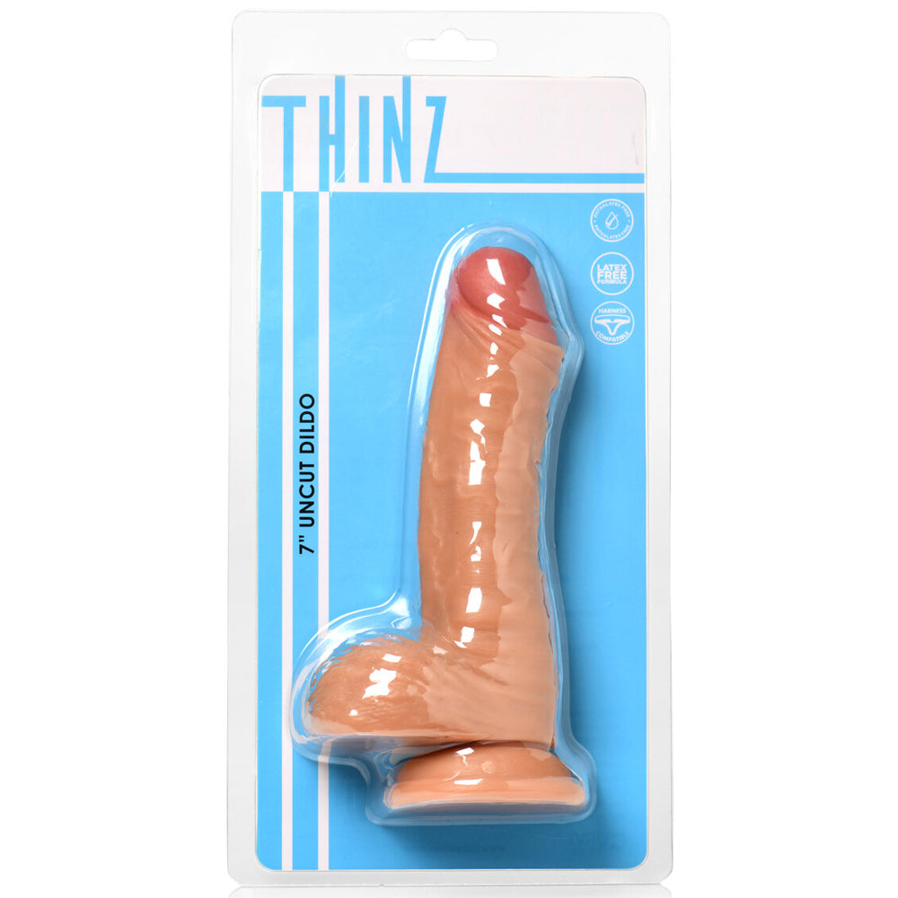 Thinz 7" Uncut Dildo With Balls Light | 653078944075 | Discreet Personal Wellness