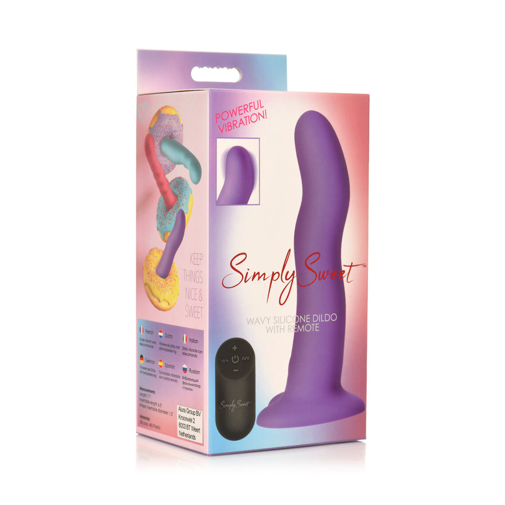 Simply Sweet 21X Vibrating Wavy Silicone Dildo With Remote Purple | 653078944112 | Discreet Personal Wellness