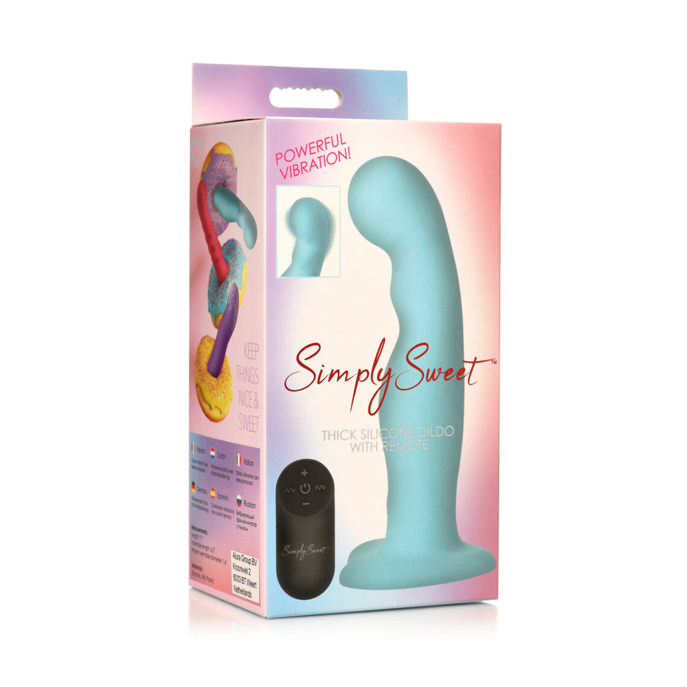 Simply Sweet 21X Vibrating Thick Silicone Dildo With Remote Blue | 653078944129 | Discreet Personal Wellness