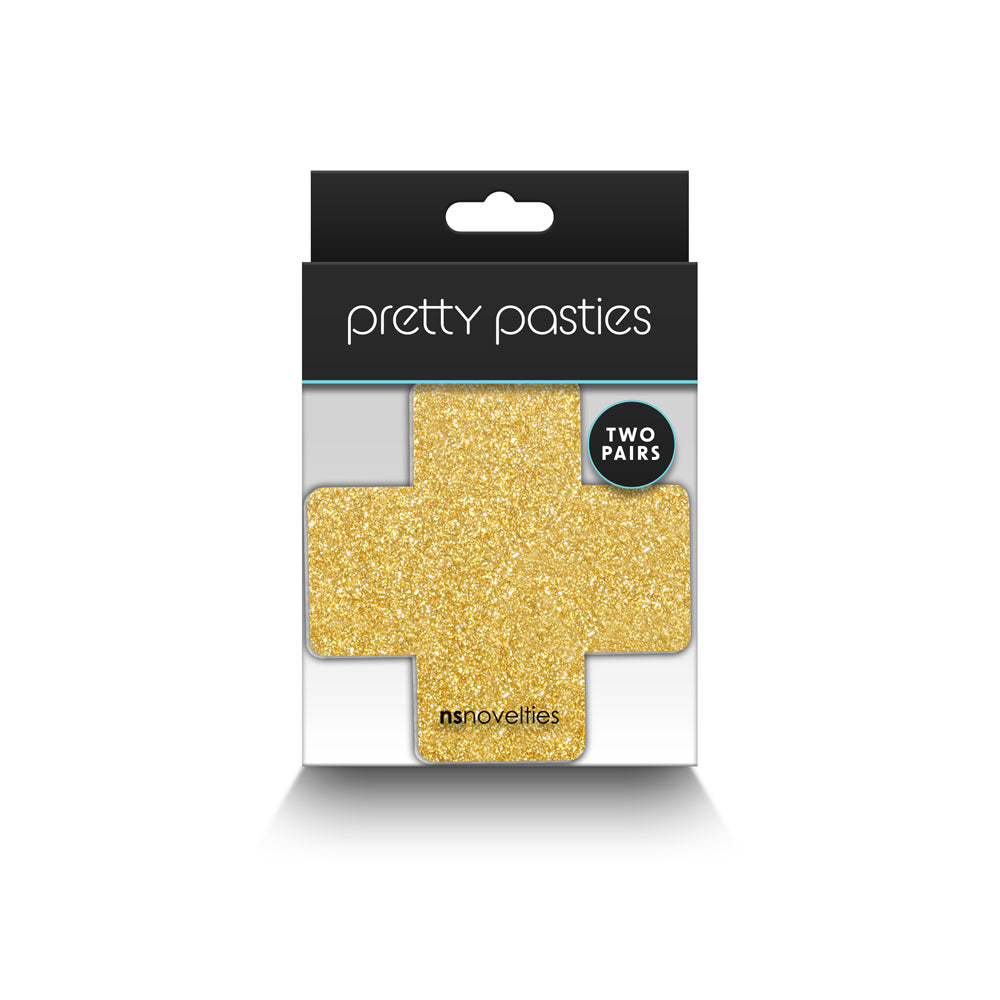 Pretty Pasties Glitter Cross Black/Gold 2 Pair | 657447107849 | Discreet Personal Wellness