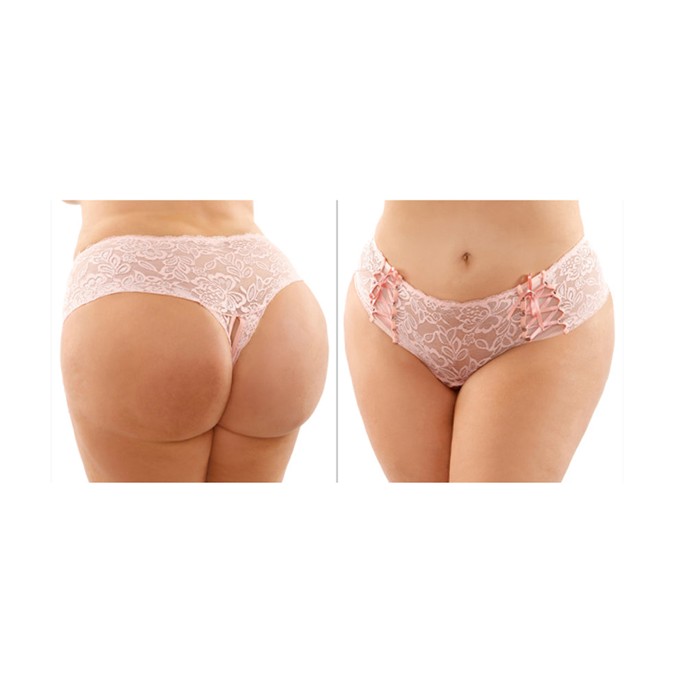 Magnolia Crotchless Boyshort With Lace-Up Panels Queen Size | 657447309830 | Discreet Personal Wellness