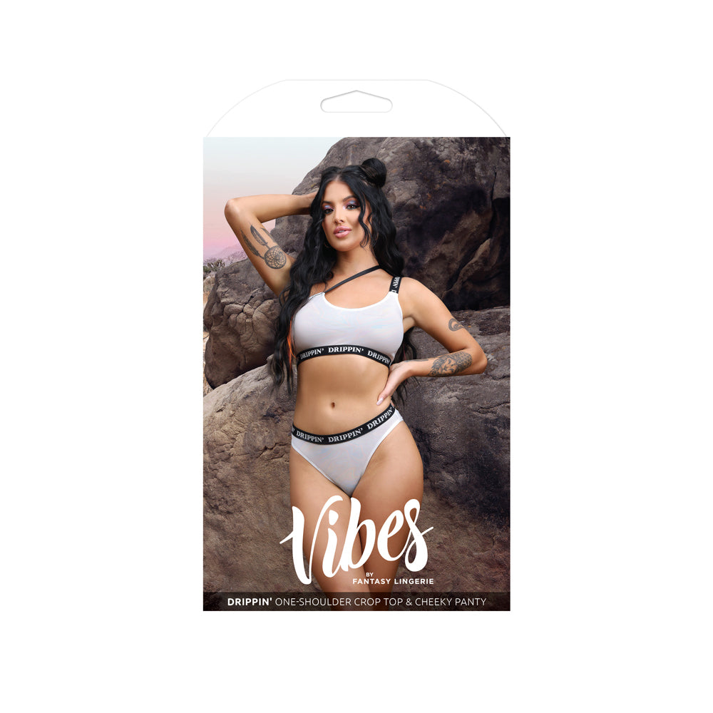 Drippin' One-Shoulder Crop Top & Cheeky Panty S/M | 657447310959 | Discreet Personal Wellness