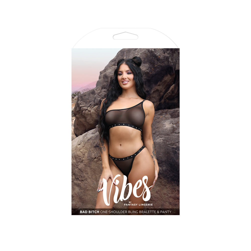 Bad Bitch One-Shoulder Bling Bralette & Panty S/M | 657447310997 | Discreet Personal Wellness