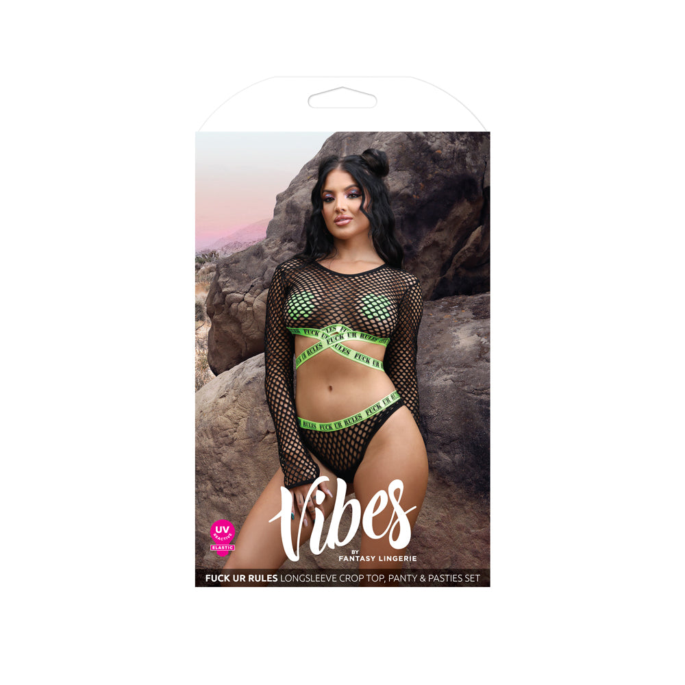 fun Ur Rules Long Sleeve Crop Top, Panty & Pasties S/M | 657447311093 | Discreet Personal Wellness