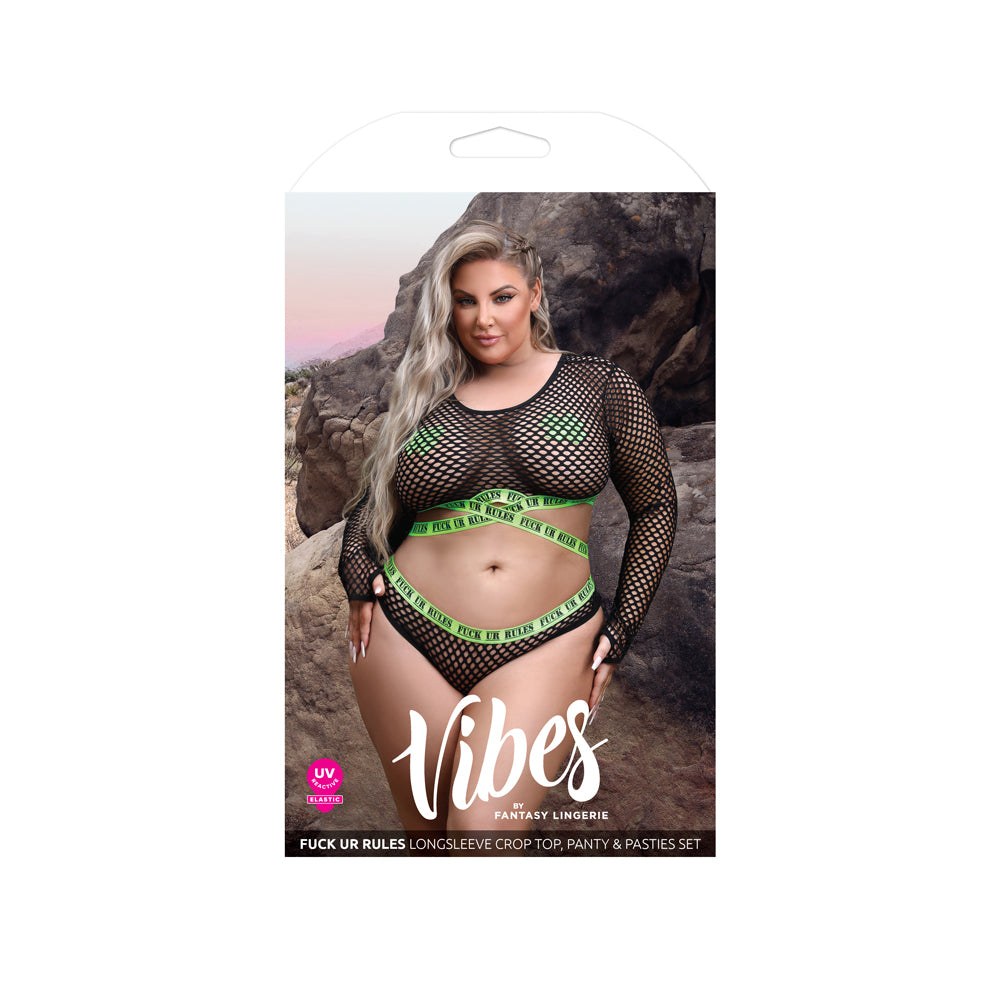 fun Ur Rules Long Sleeve Crop Top, Panty & Pasties Queen Size | 657447311147 | Discreet Personal Wellness
